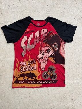 Disney Parks The Lion King Scar Be Prepared Graphic Raglan T-Shirt Red Black S